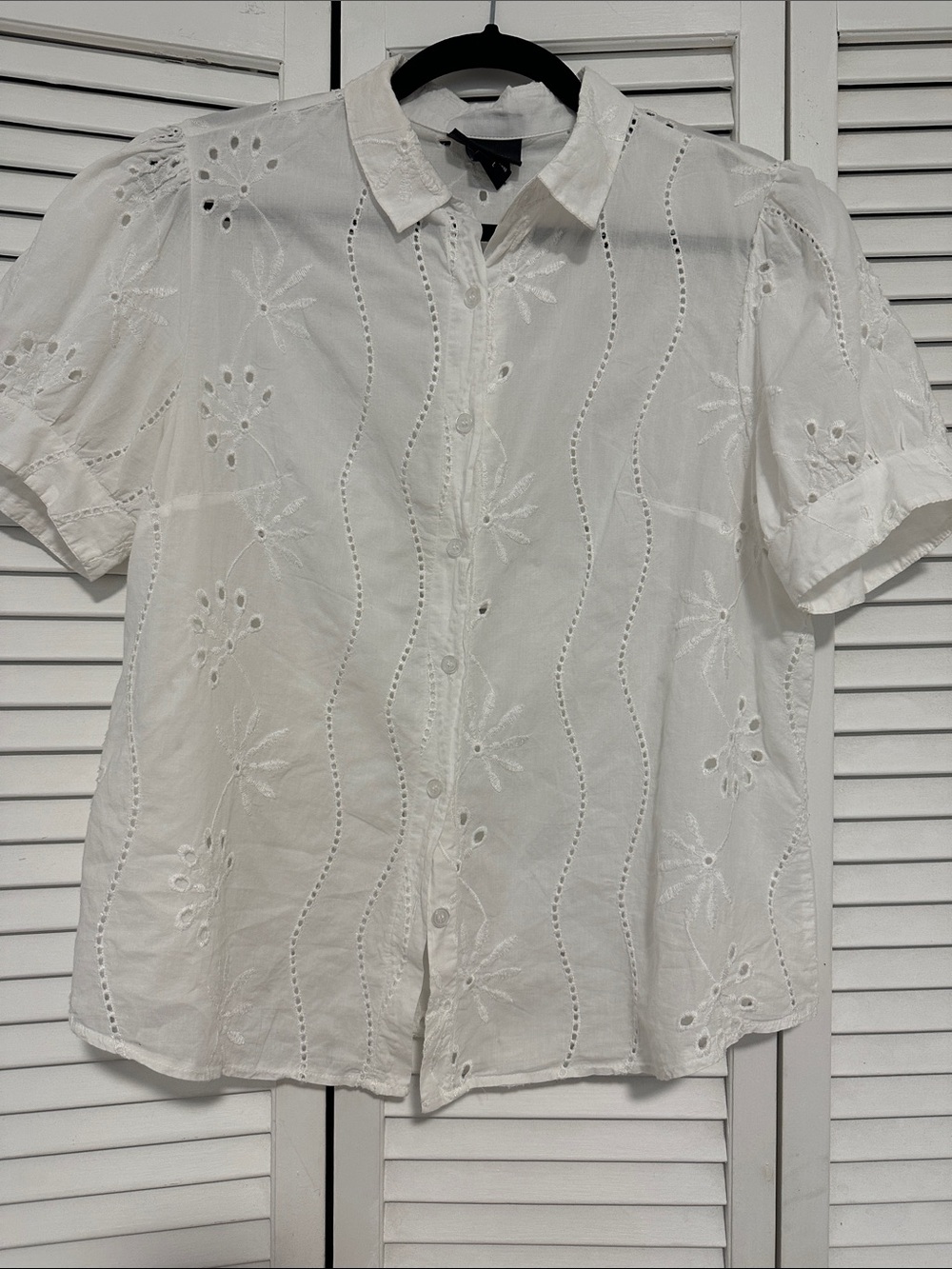 White Embroidered Eyelet Button-Front Blouse